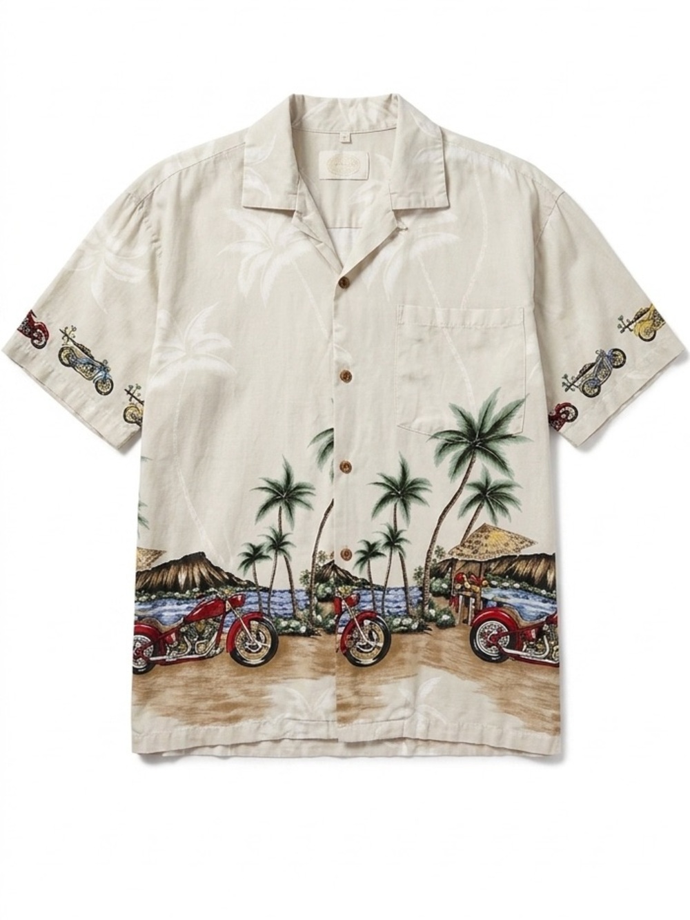 Vintage GOHAWAII 🌴🌸 Hawaiian Button Front Shirt Pointed Collar Motorcycles